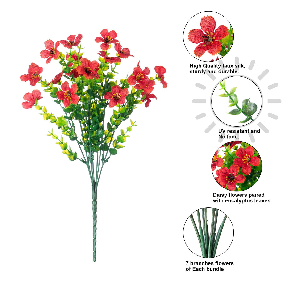 HyeFlora eucalyptus leaves complementing red daisies for balcony decor