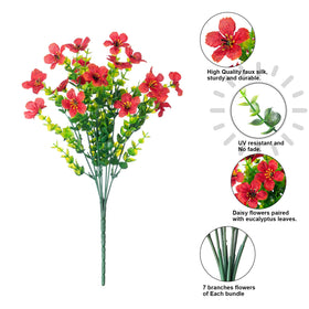 HyeFlora eucalyptus leaves complementing red daisies for balcony decor