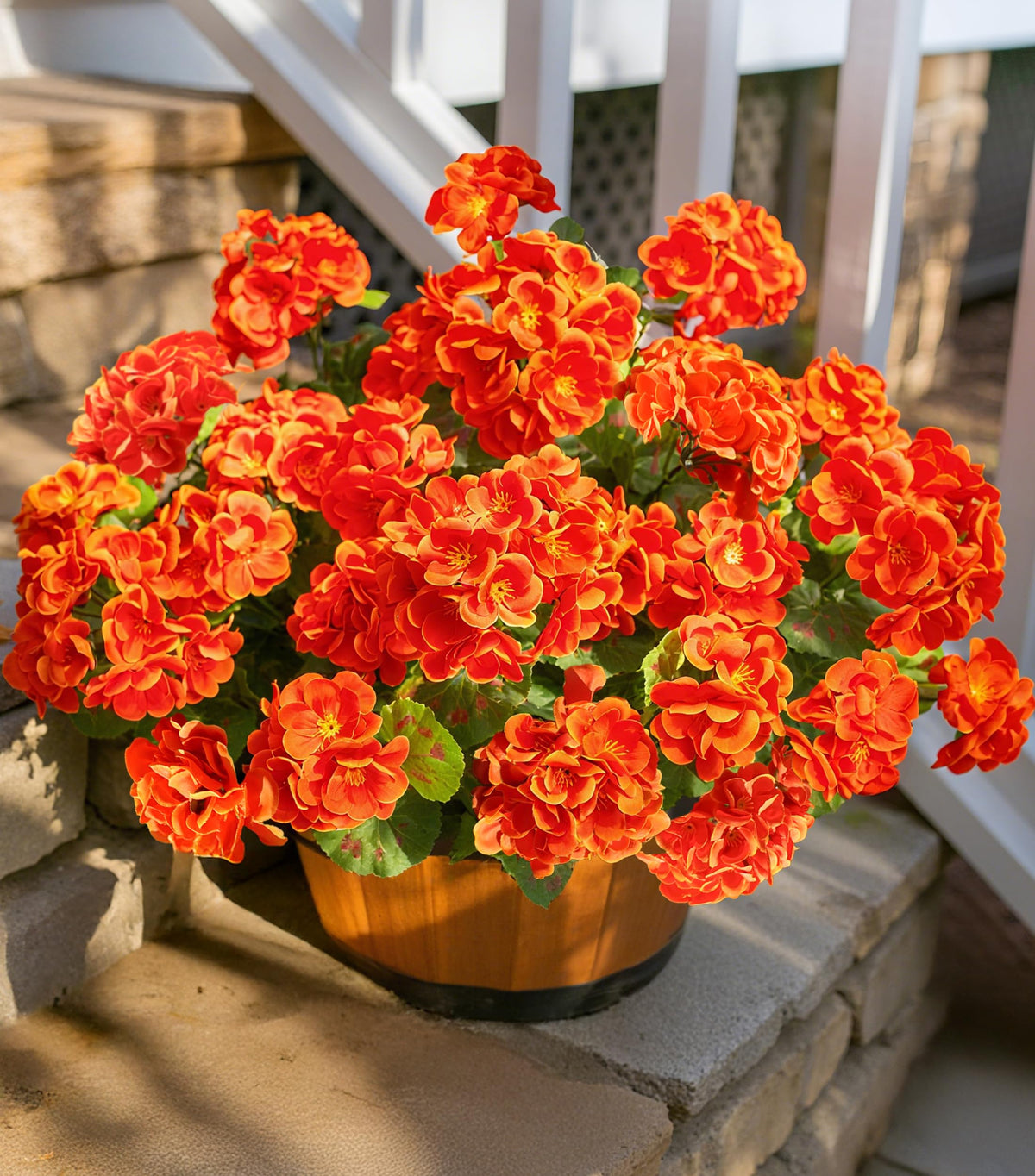 HyeFlora orange fake geraniums for outdoor front door display, vibrant seasonal color