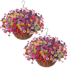 HyeFlora faux daisy hanging basket with realistic blooms for maintenance-free outdoor decor.
