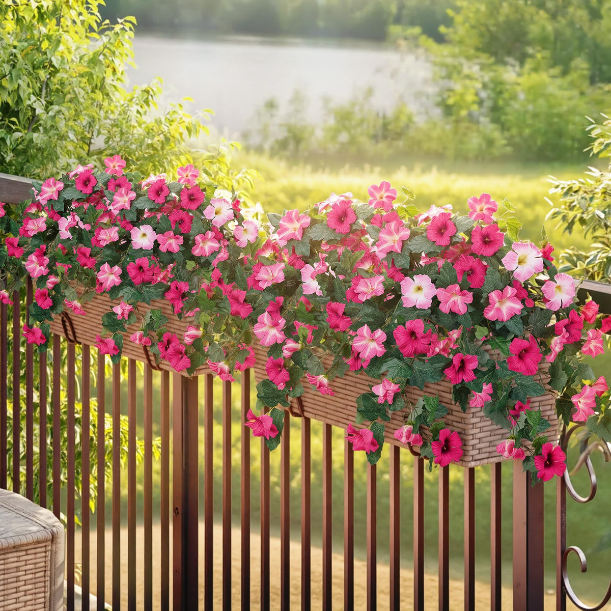 HyeFlora pink silk petunias for balcony decor in sunlight