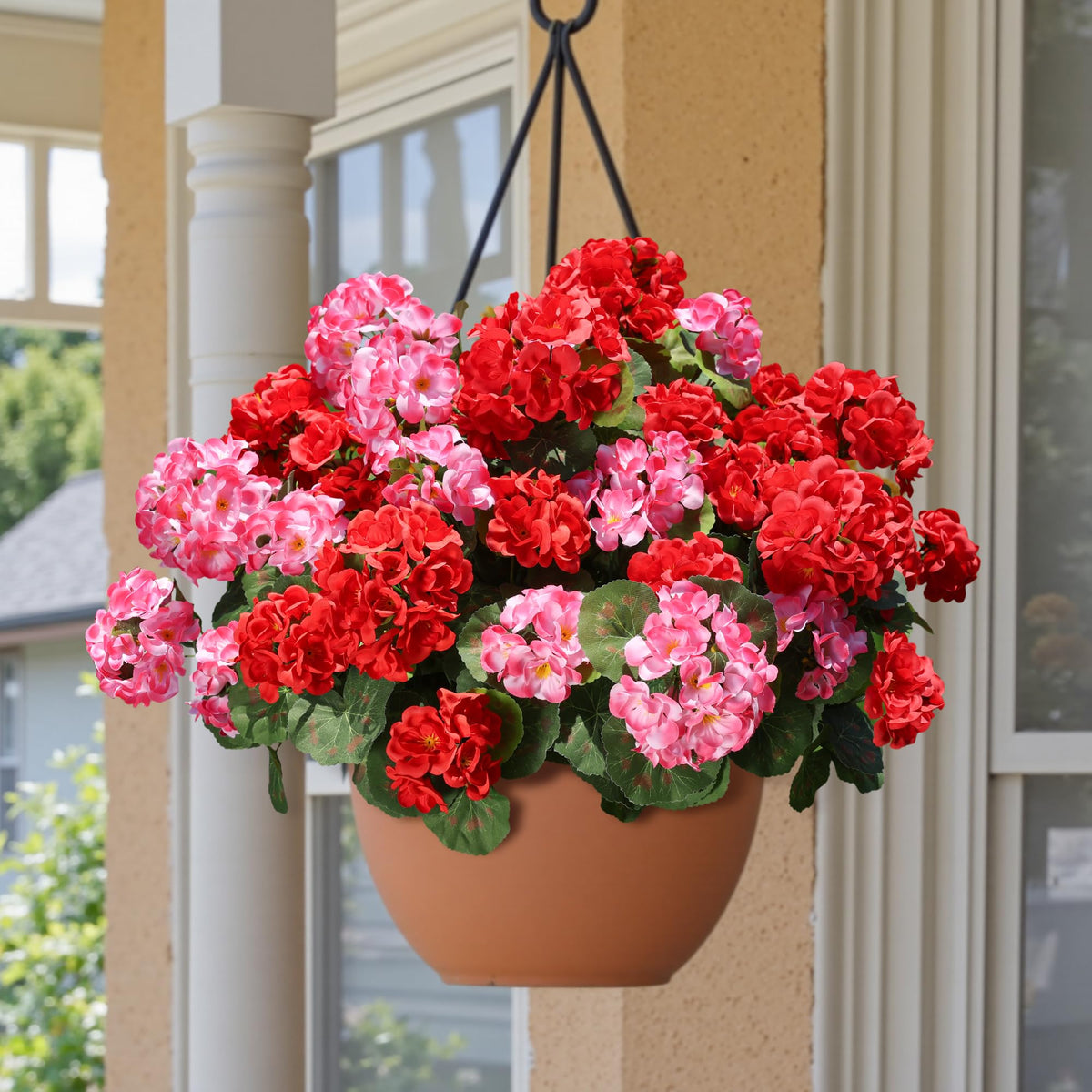 HyeFlora front door decor geraniums in entryway setting