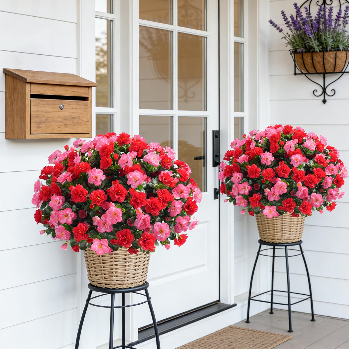 HyeFlora front-door porch arrangement stays full and realistic year-round.
