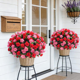 HyeFlora front-door porch arrangement stays full and realistic year-round.