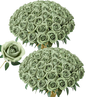 HyeFlora green roses with 50 long stems for lasting DIY arrangements