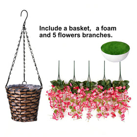 HyeFlora hanging basket with metal chains and five flower branches.