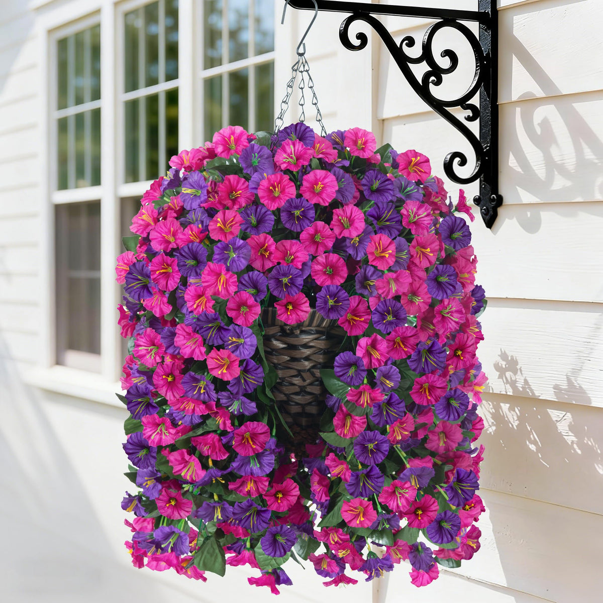 HyeFlora hanging basket with morning glory blooms for outdoor porches.