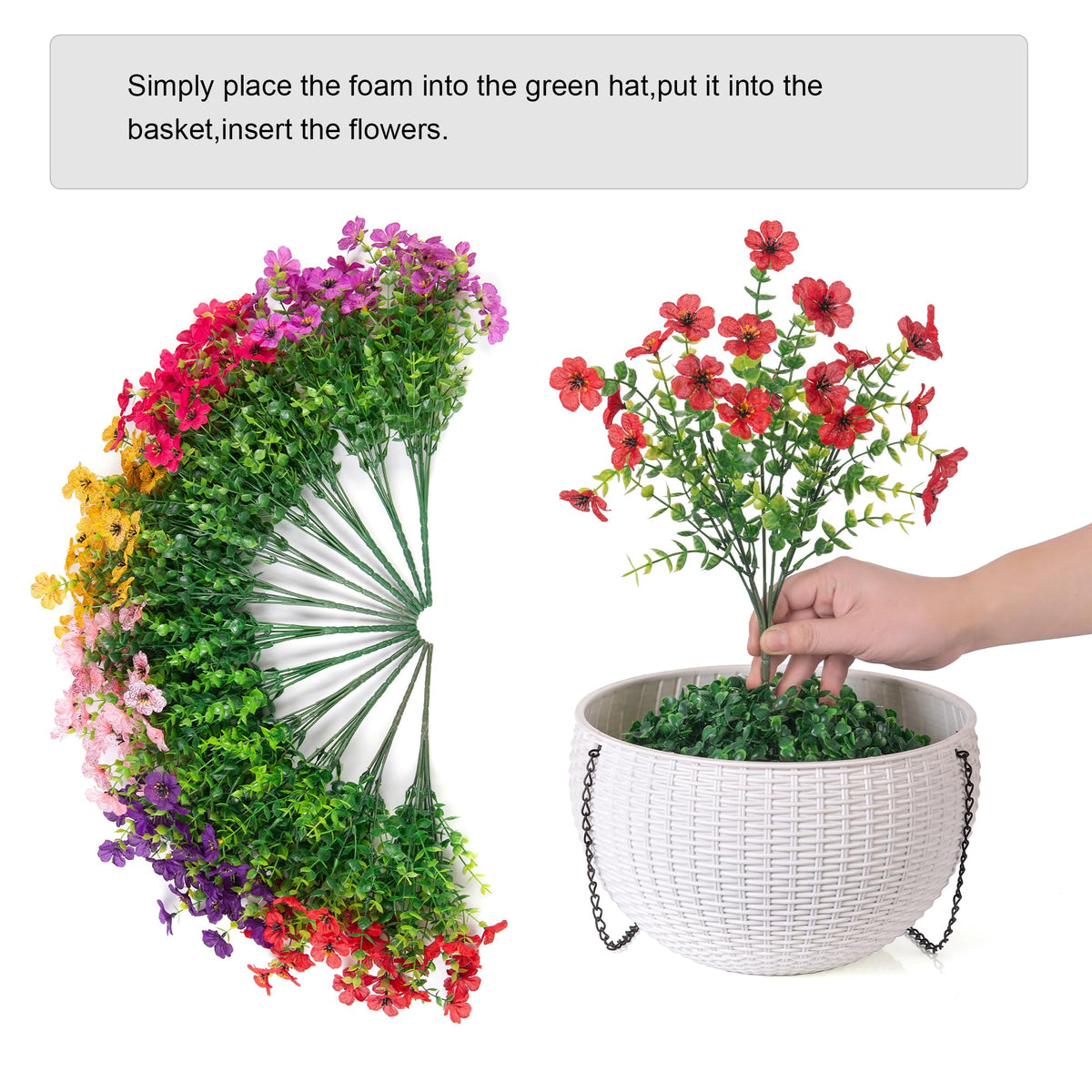 HyeFlora lightweight hanging chain complements the daisies for easy setup.
