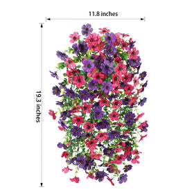 Hanging decorative flowers by HyeFlora for patios and entryways.