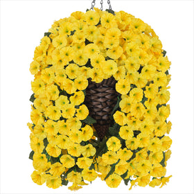 Hyeflora look-real hanging flower basket enhances interior or exterior styling.