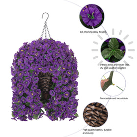 HyeFlora metal chains hang the faux arrangement securely on a patio