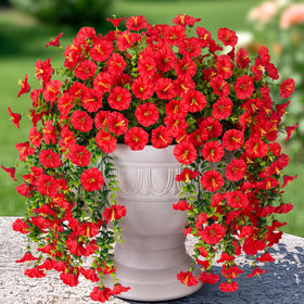 HyeFlora morning glory hanging flowers in red enhance outdoor decor.