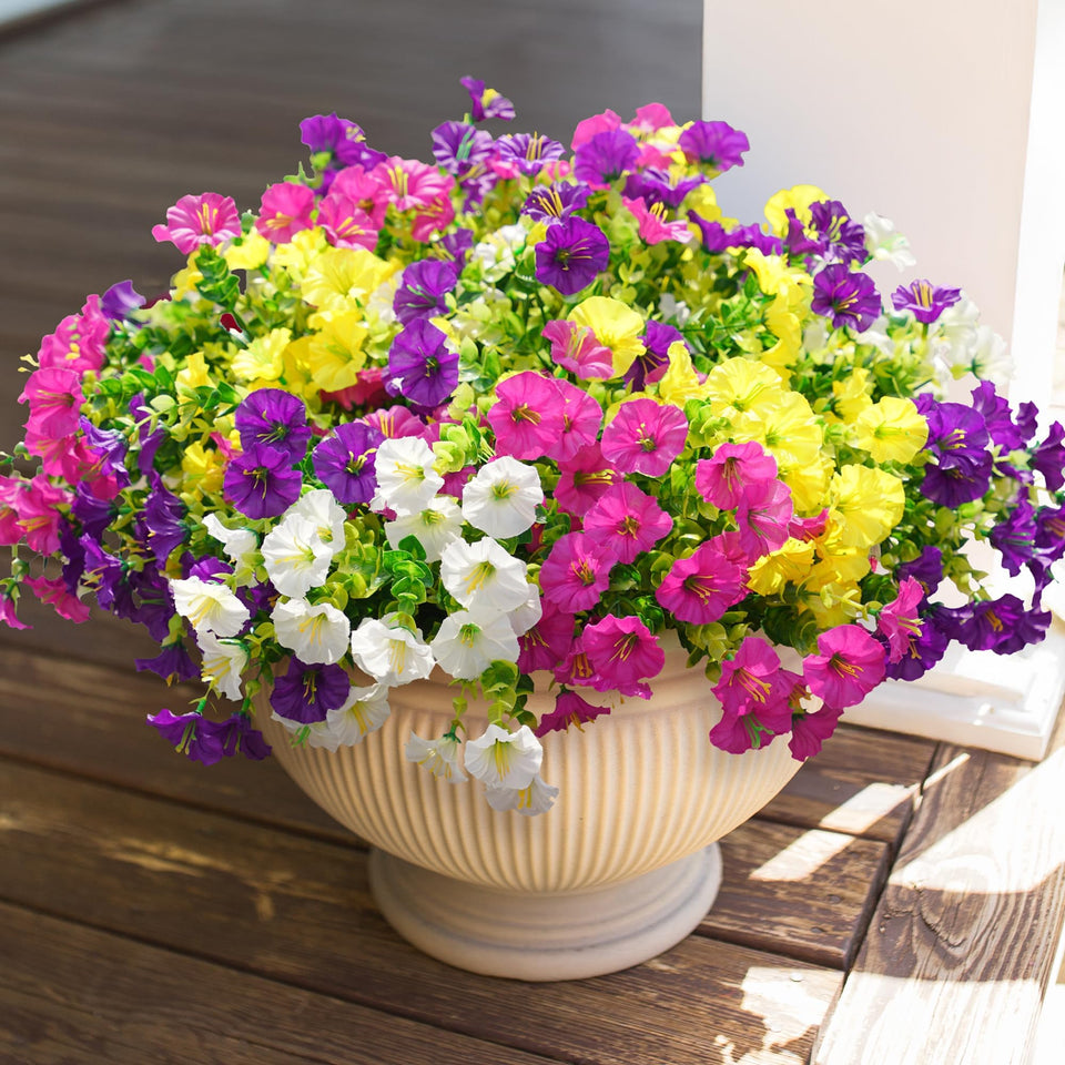 HyeFlora purple morning glory with eucalyptus for outdoor color that lasts.
