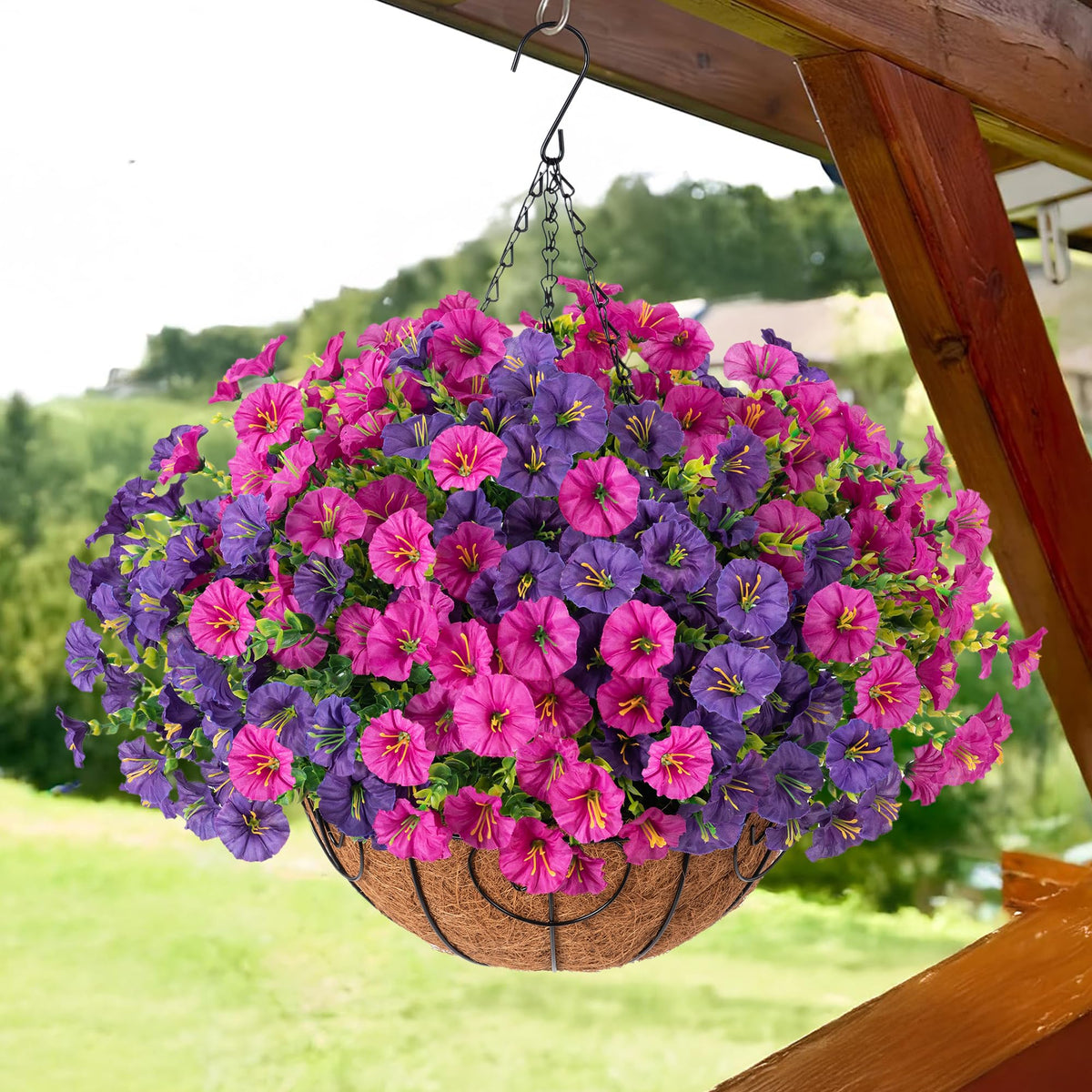 HyeFlora morning glory silk flowers for realistic hanging display with easy upkeep.