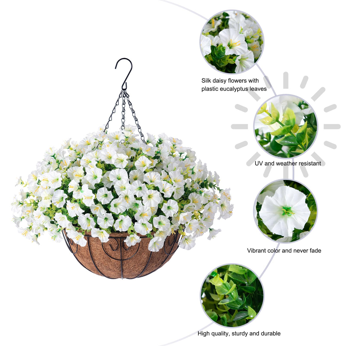 HyeFlora no-water-needed hanging flowers basket for easy upkeep.