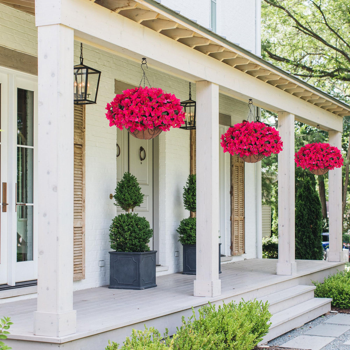 HyeFlora outdoor bougainvillea basket on porch for seasonal color