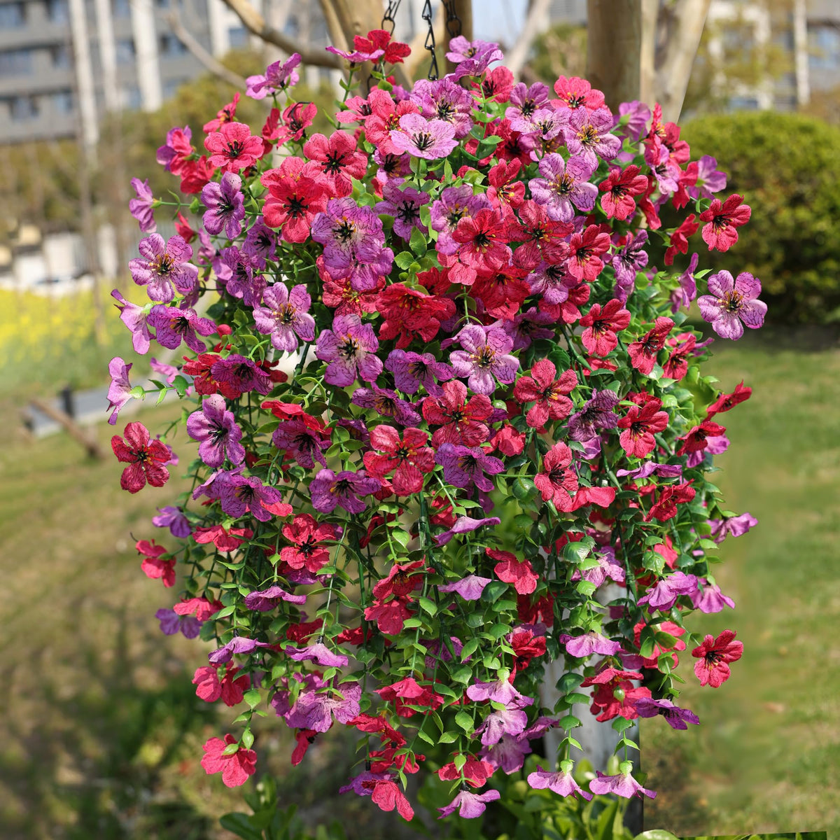 HyeFlora outdoor fake flowers on a porch add vibrant, maintenance-free charm.