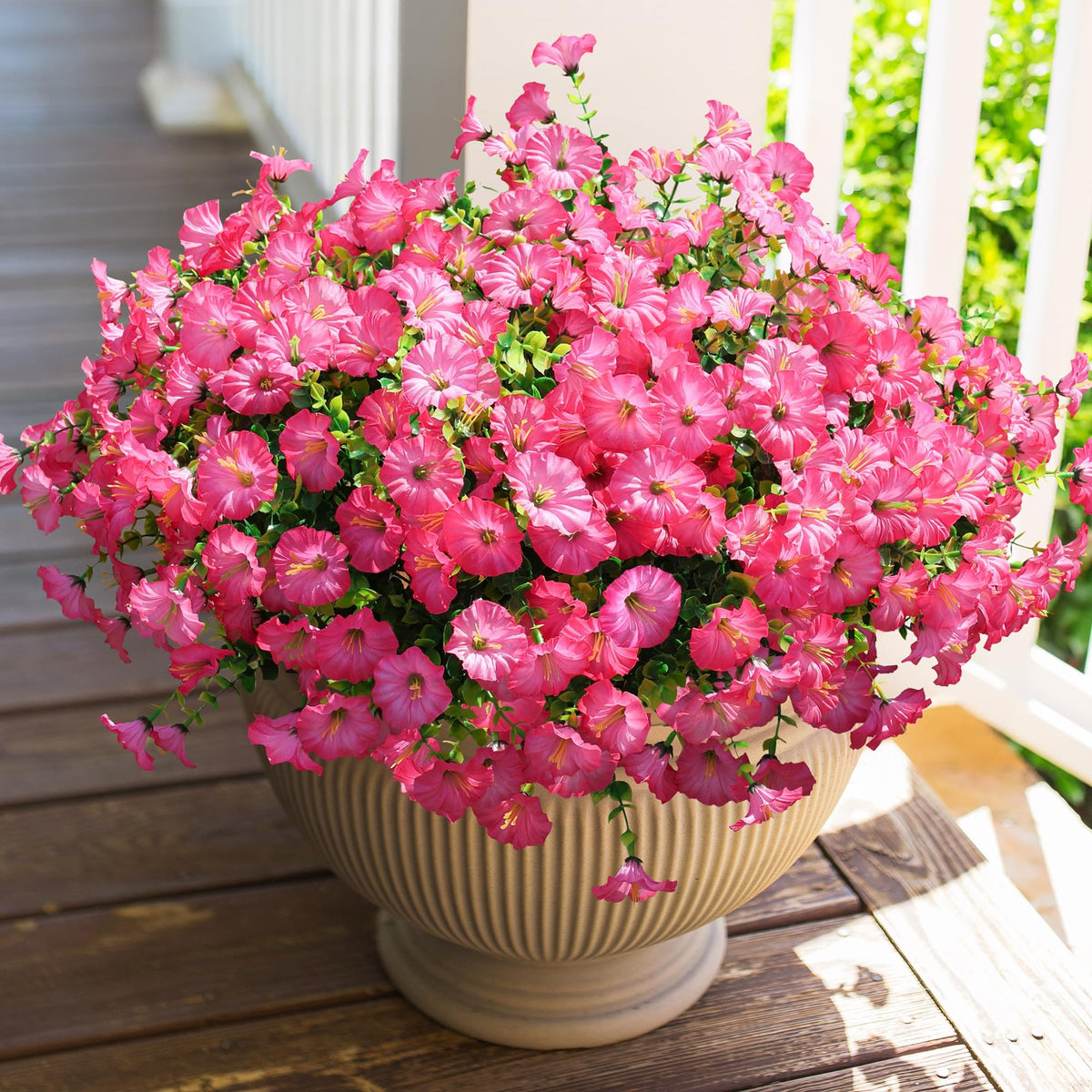 HyeFlora pink morning glory with eucalyptus for porch decor, UV resistant.