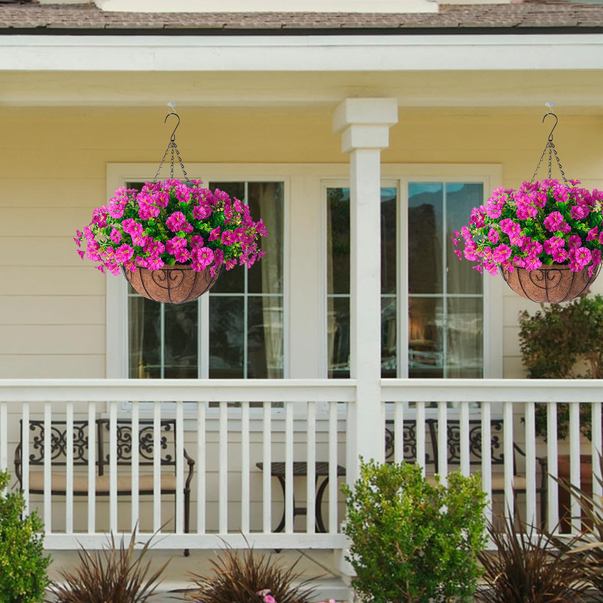 HyeFlora Outdoor hanging basket styling highlights versatile placement on patios and porches