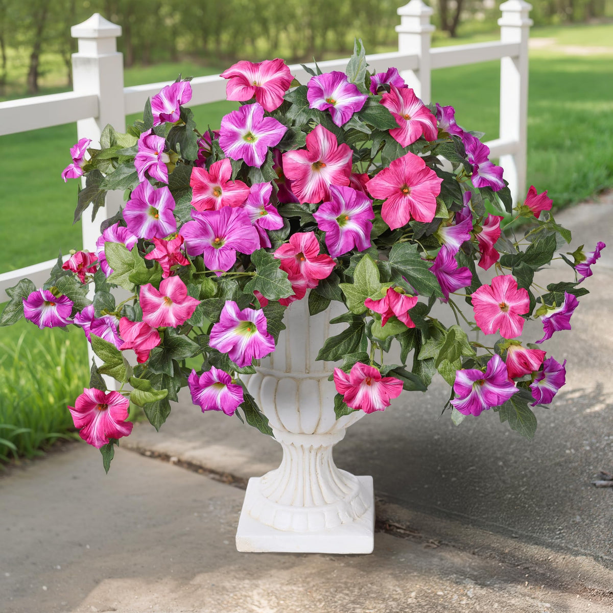 HyeFlora petunias in balcony pot with UV-resistant color