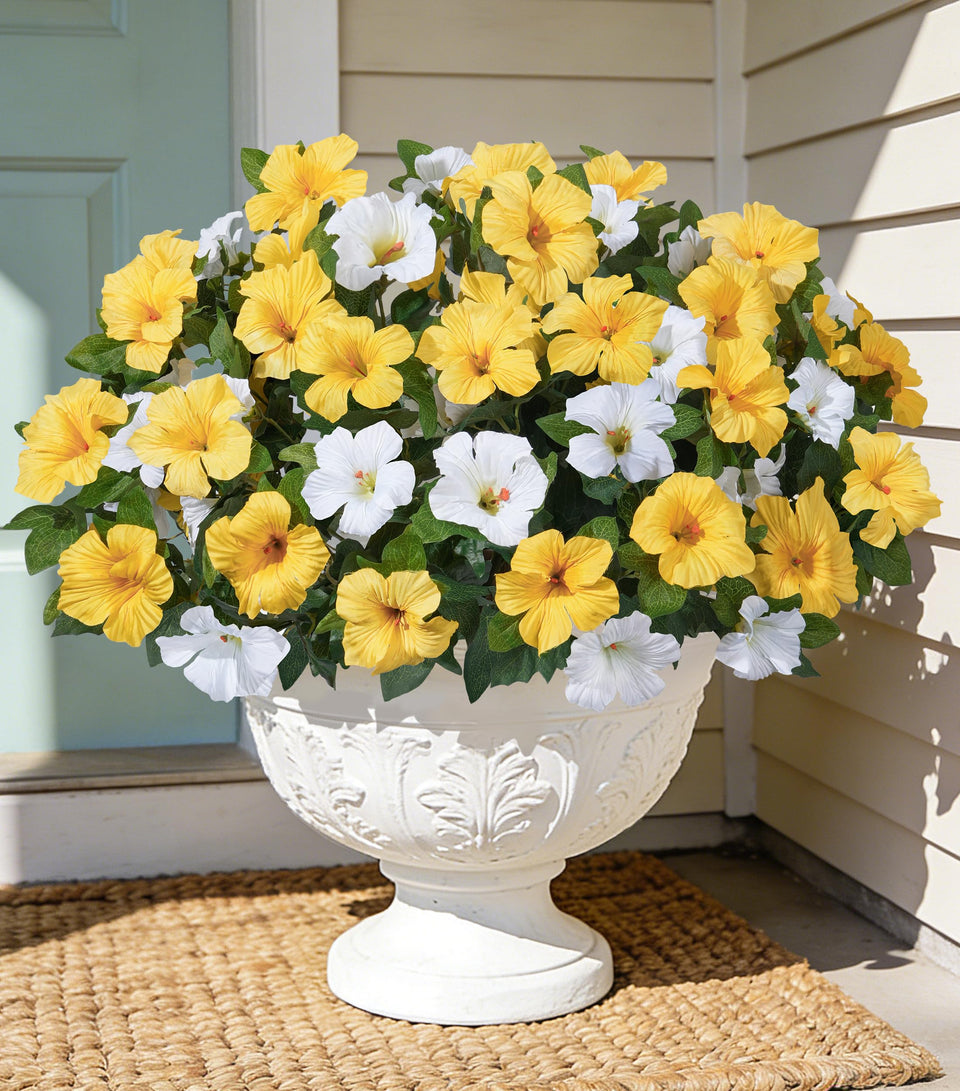 HyeFlora outdoor yellow petunias 4-branch bundle for porch decor