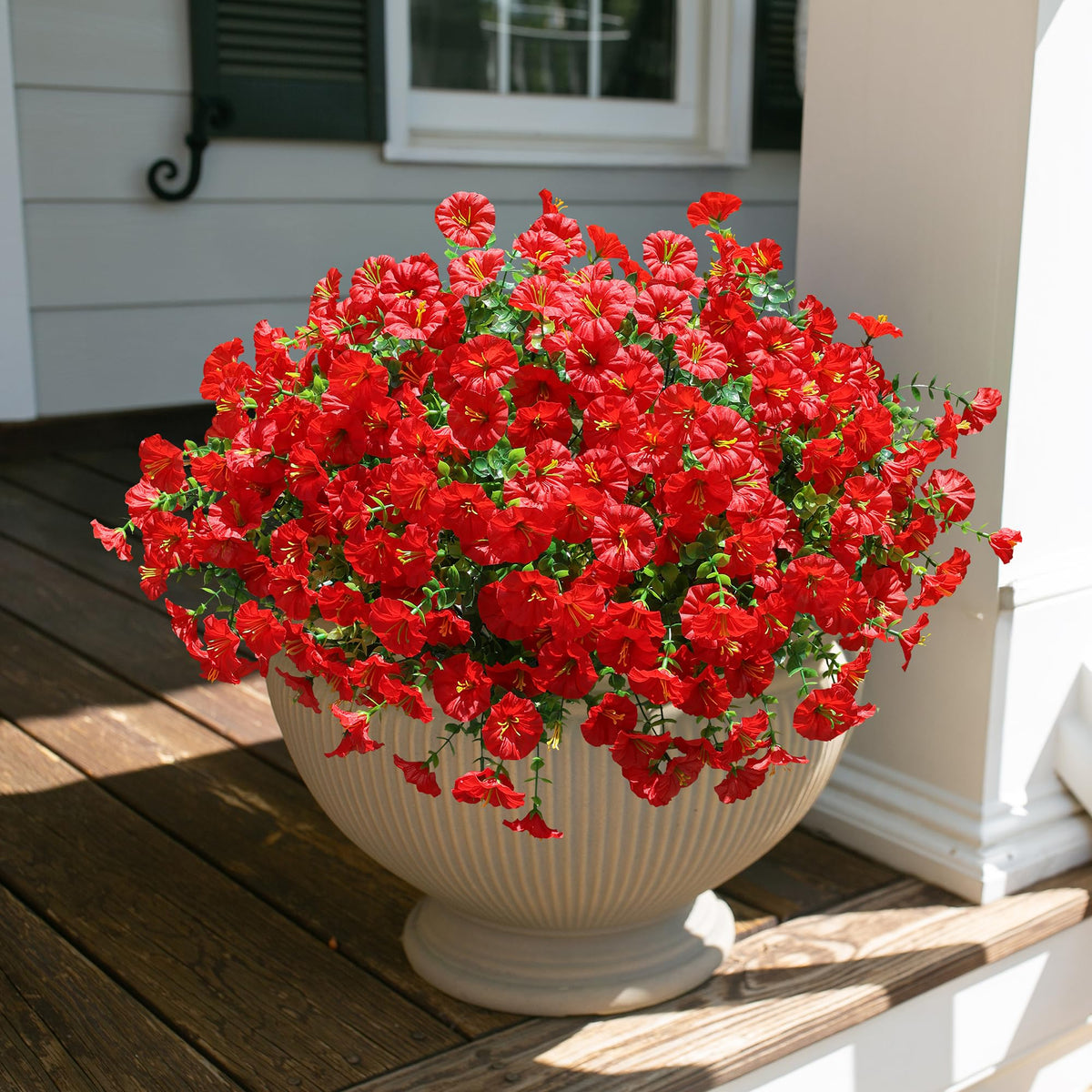 HyeFlora porch balcony yard decor using red morning glory artificial flowers