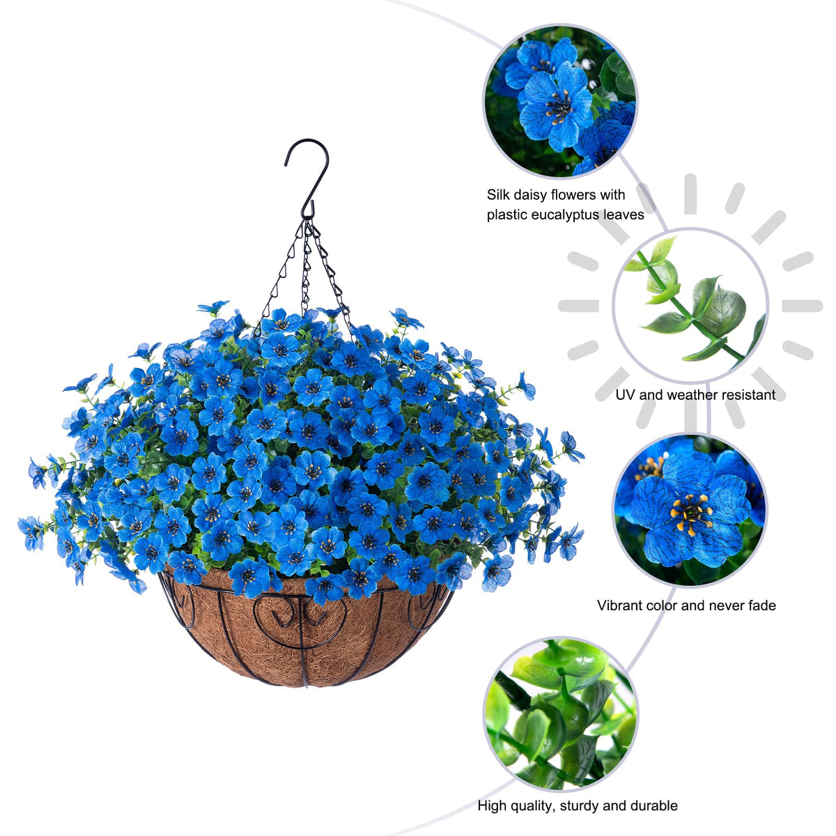 HyeFlora blue hanging display elevating porch, patio, or garden