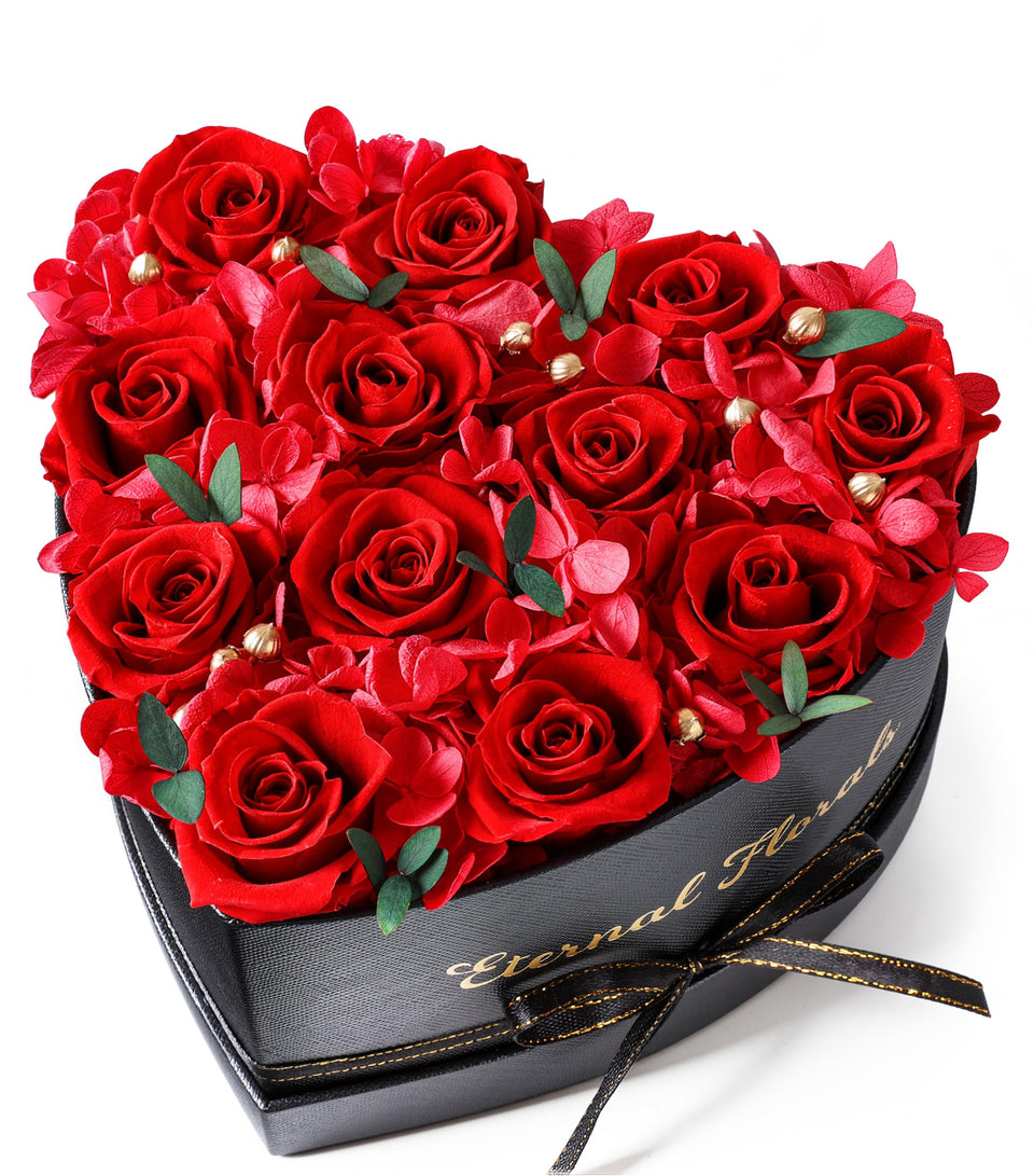 HyeFlora preserved roses in a heart-shaped box displaying lasting beauty for any room