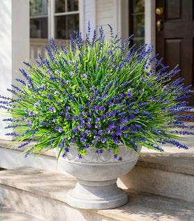 HyeFlora purple plastic flowers closeup for realistic outdoor decoration and seasonal color.