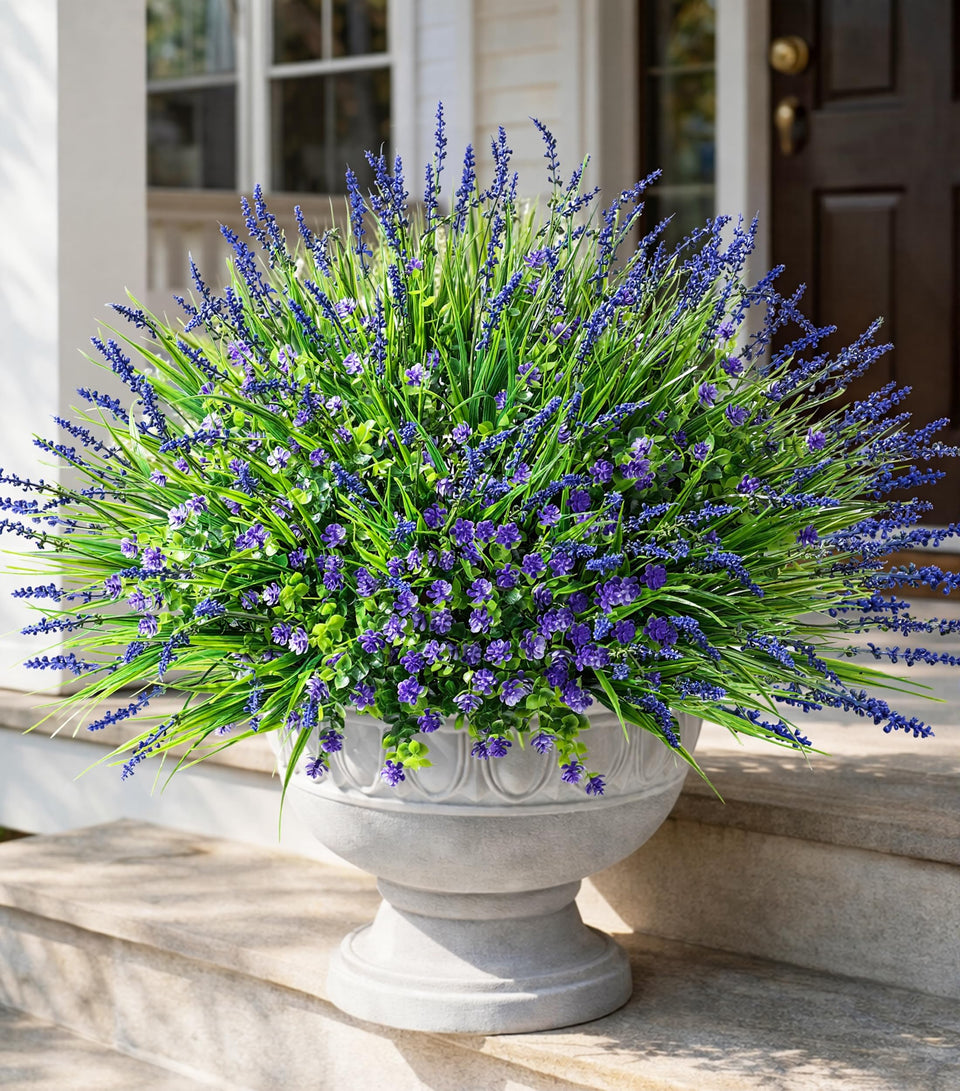HyeFlora purple plastic flowers closeup for realistic outdoor decoration and seasonal color.