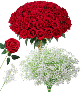 HyeFlora red roses bouquet with lifelike petals for year-round decorating