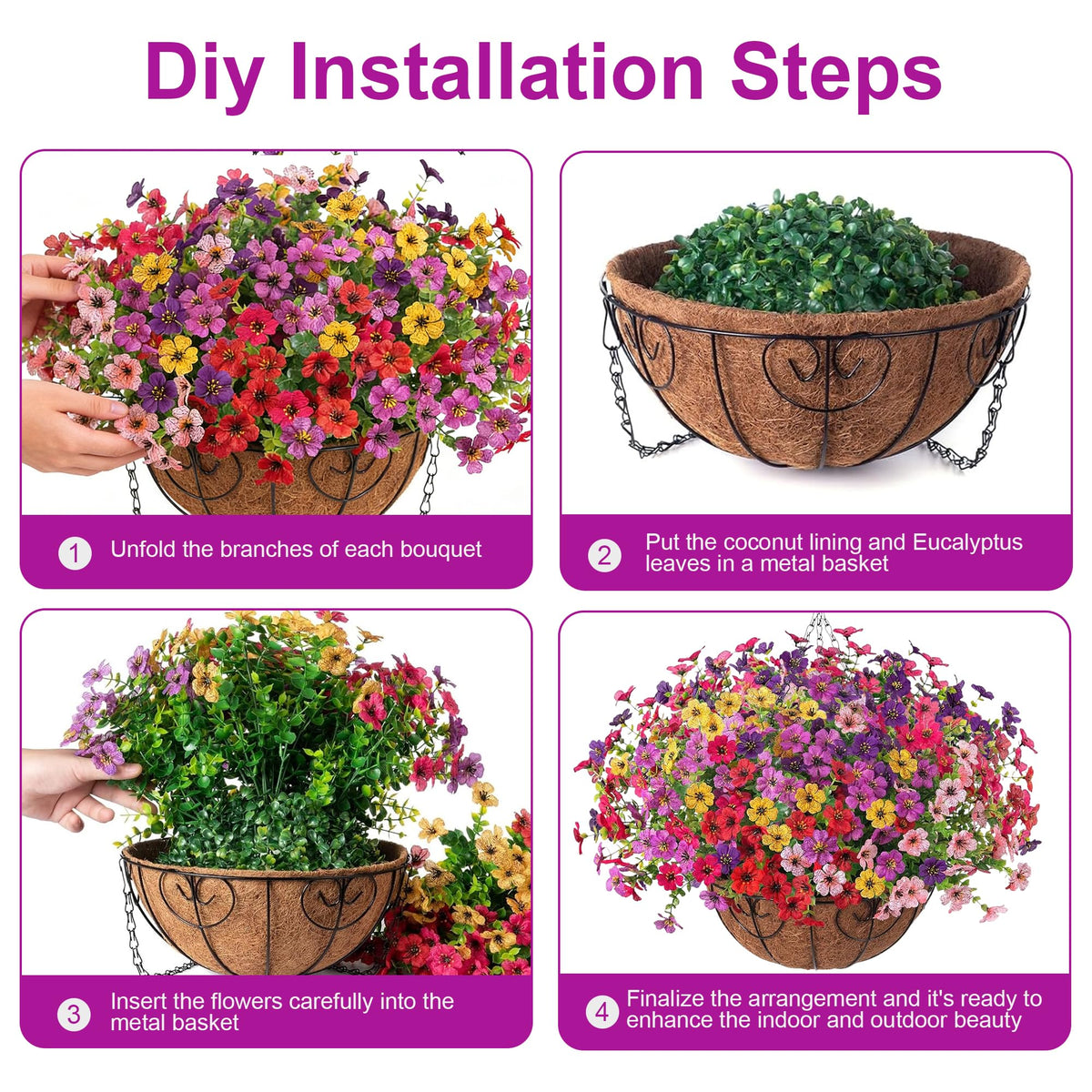 Two sturdy hanging baskets with chains support outdoor installation.