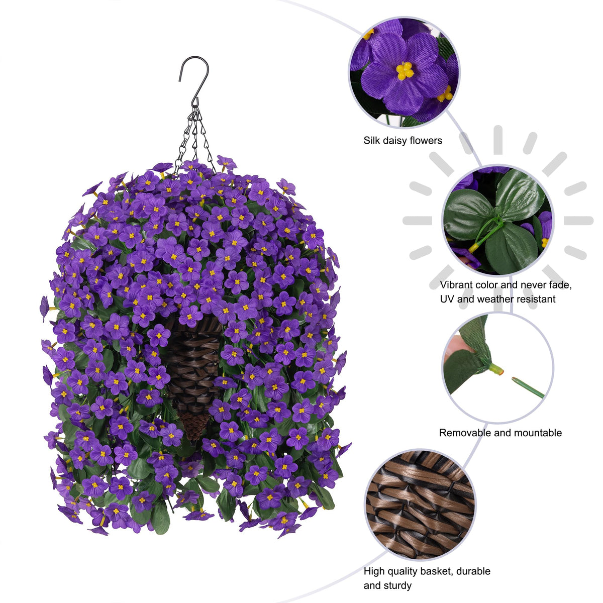 HyeFlora UV resistant outdoor hanging flowers that resist fading in sun.