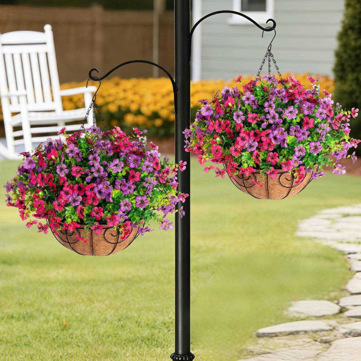 UV-resistant silk daisies stay vibrant in sun and rain.