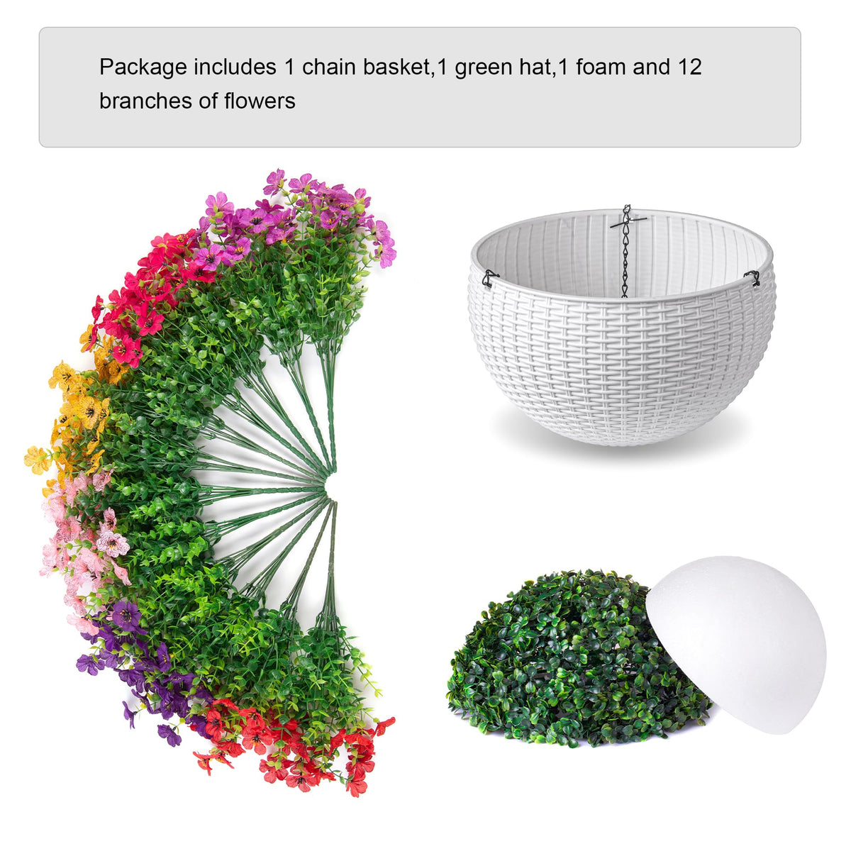 HyeFlora white basket with silk daisies adds color to porches and patios.