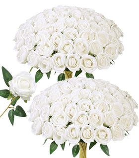 HyeFlora white roses bouquet with long stems for elegant DIY floral arrangements.