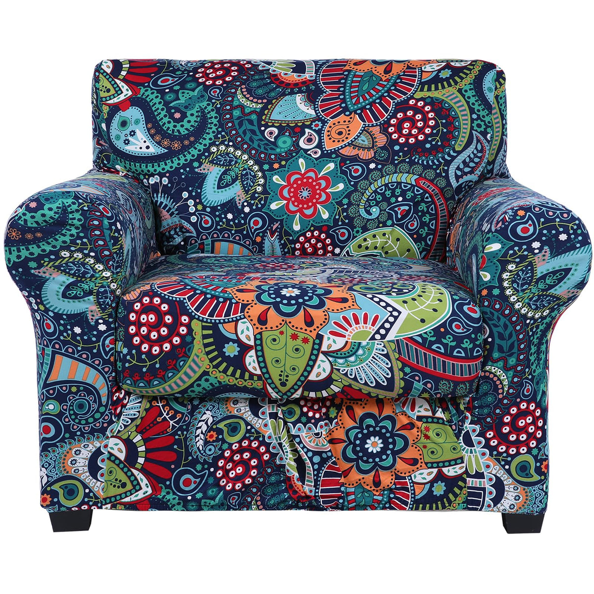 Hyha armchair slipcover with paisley floral pattern protects upholstery and refreshes your space.