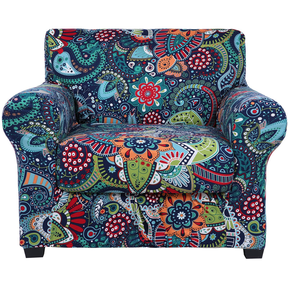 Hyha armchair slipcover with paisley floral pattern protects upholstery and refreshes your space.