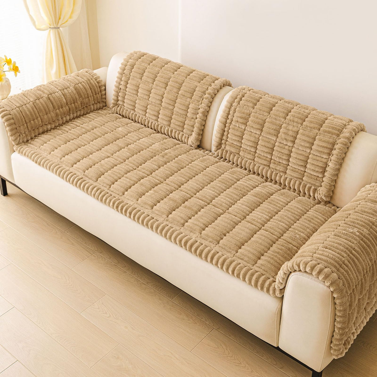 Hyha camel color on sofa demonstrates versatile home decor compatibility.