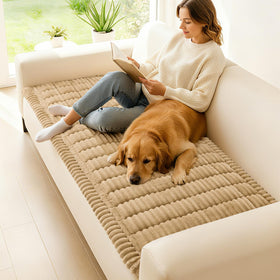 hyha plush fabric dog couch cover adds soft comfort for pets and people.
