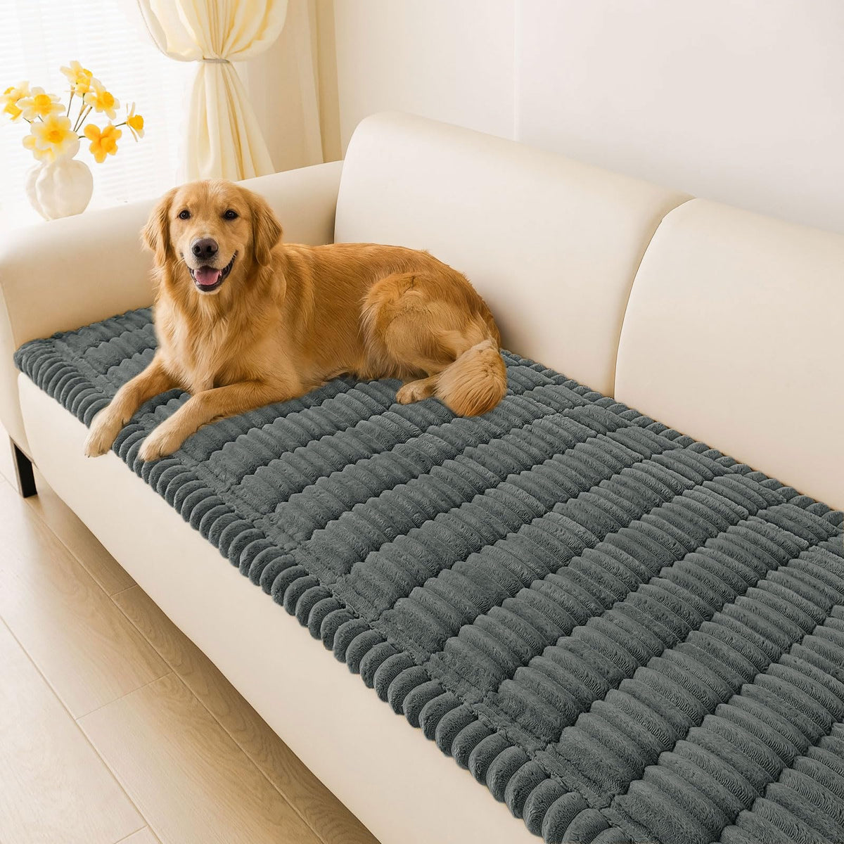 hyha dog couch cover in dark grey fits a 3-cushion sofa and protects furniture.