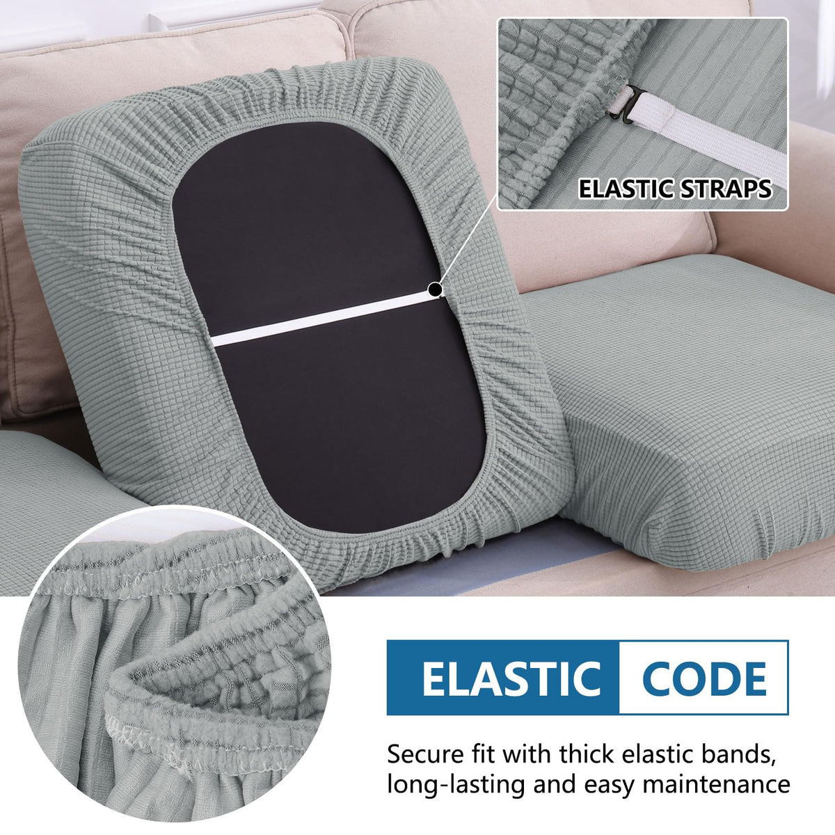 Hyha elastic-bottom cushion slipcover offers a secure, tidy fit.