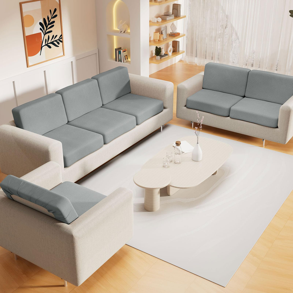 Hyha non-slip sofa seat cover with elastic band keeps cushions in place.