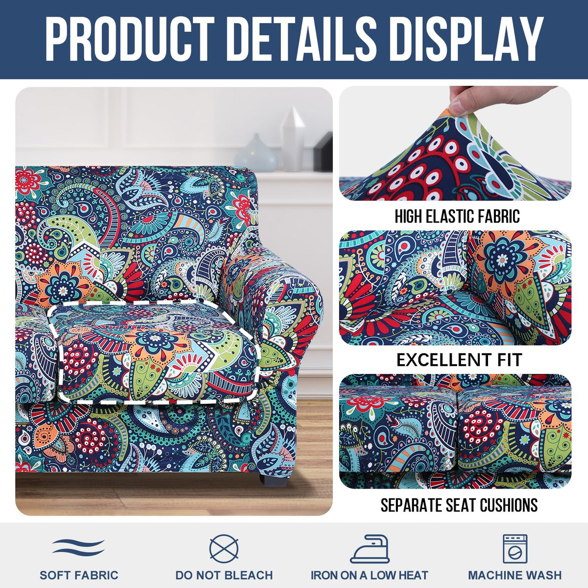 hyha non-slip strap design keeps covers in place on busy sofas