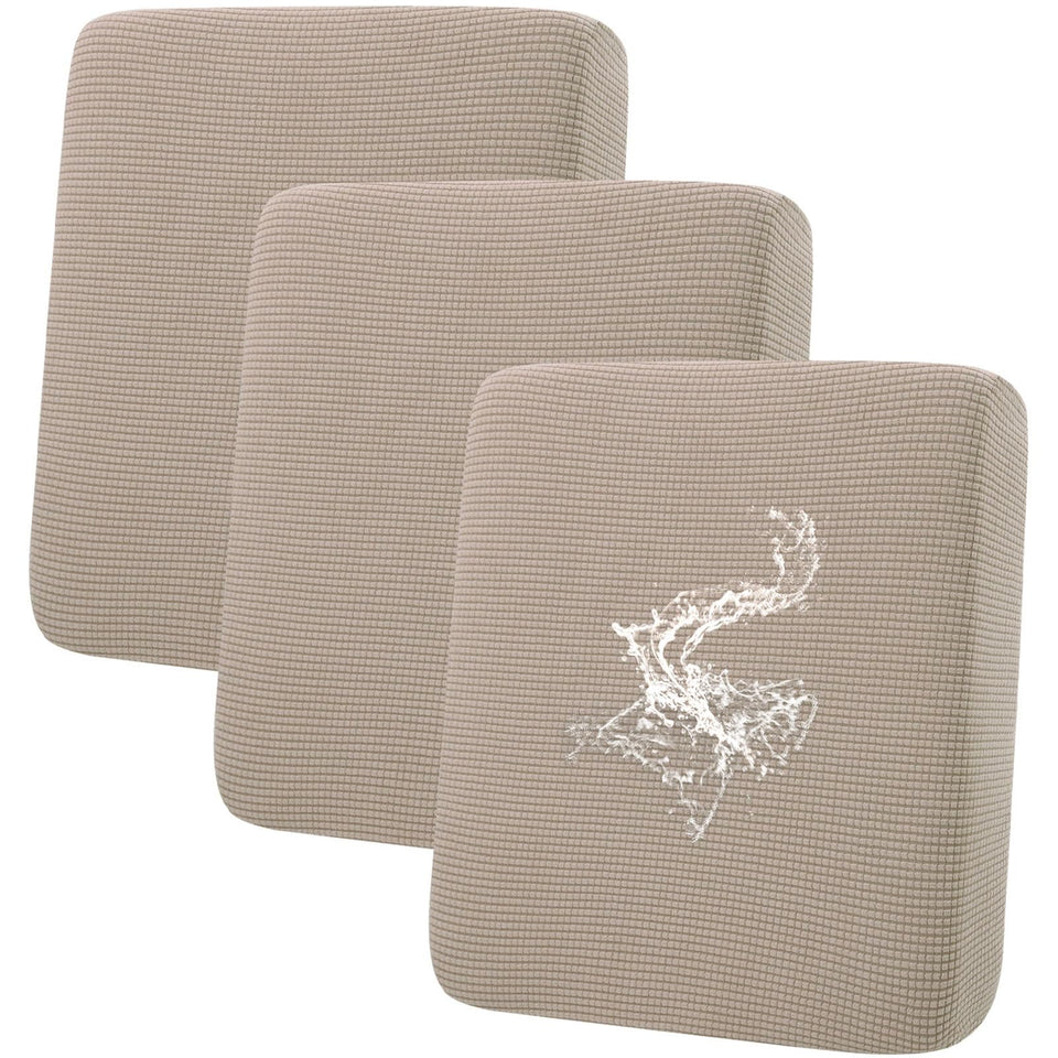 Hyha waterproof couch cushion cover in taupe protects against spills and pet messes.