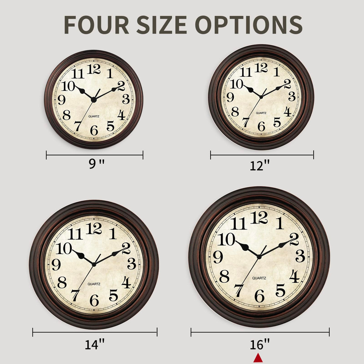 Hylanda bronze clock side view shows slim, space-saving profile.