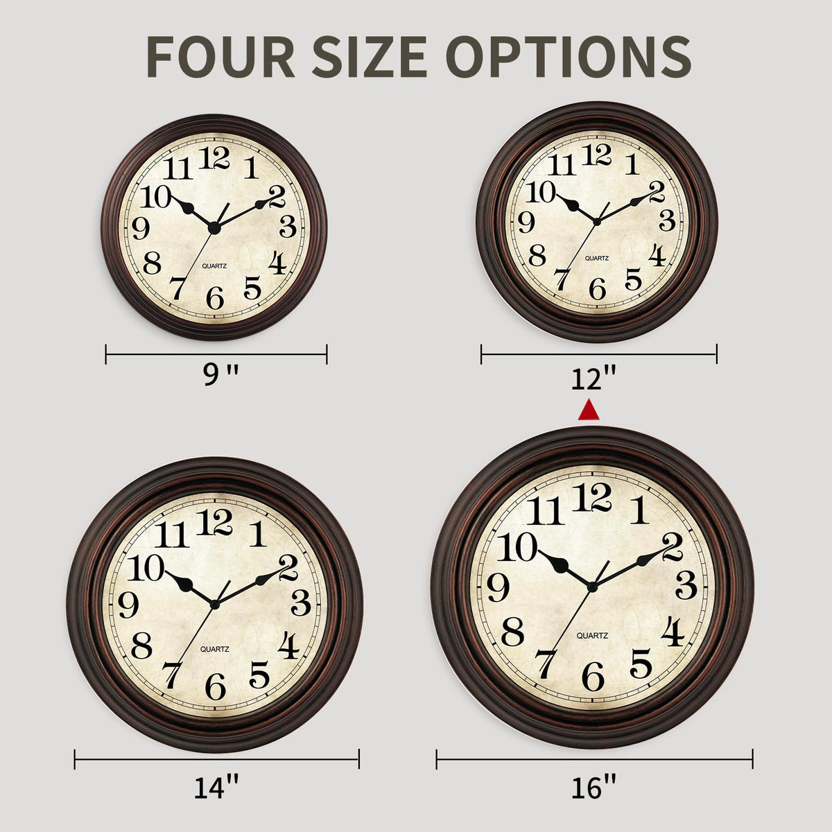 HYLANDA 12-inch clock face with large, easy-to-read numbers.