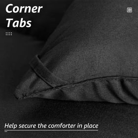 Corner tabs keep the comforter in place on the bed.