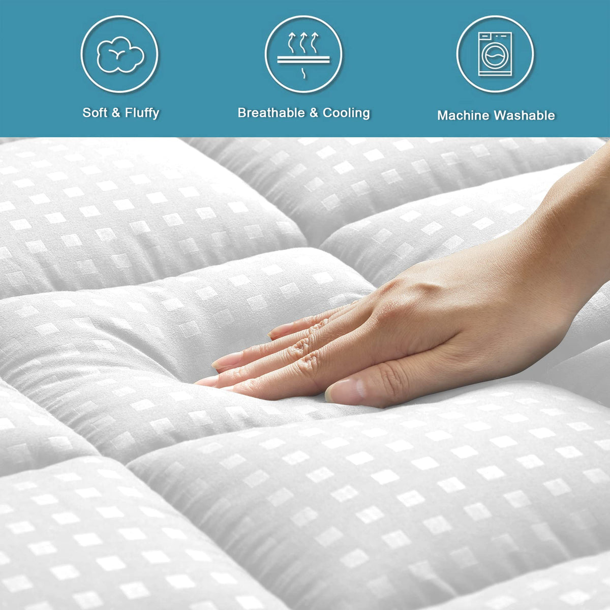 HYLEORY King mattress pad 360-degree stretch ensures secure fit.