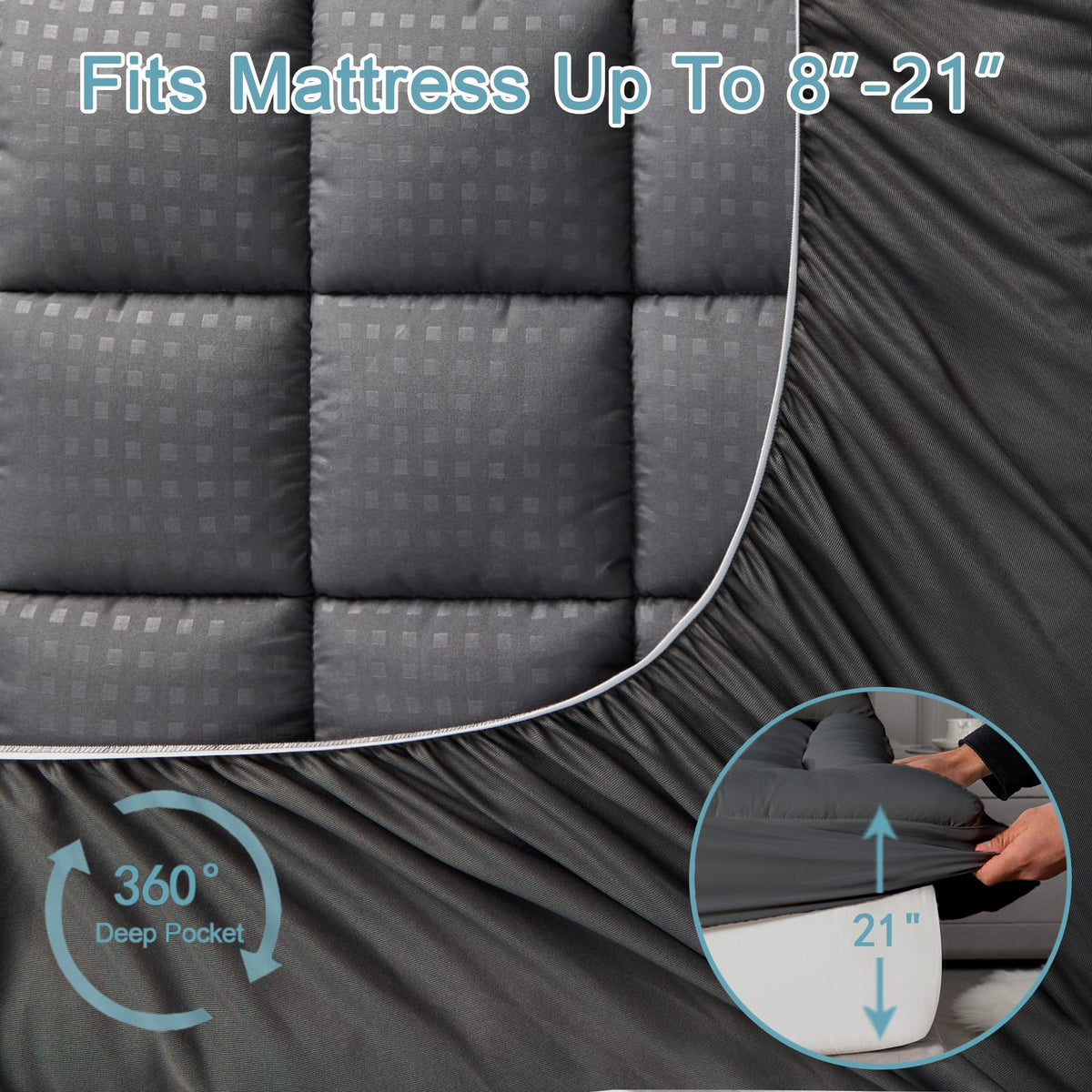 HYLEORY King Mattress Pad 360 stretch sides for secure fit